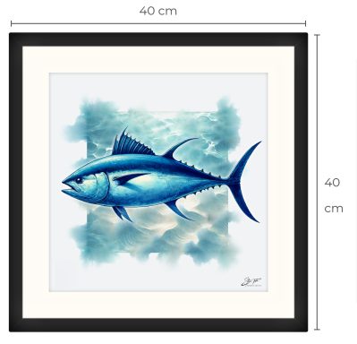 Ilustración de un pez azul nadando sobre un fondo azul claro.
